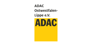 Das Logo des ADAC Ostwestfalen-Lippe. Der Schriftzug mittig oben, darunter das ADAC-Logo in gelb
