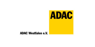 Das Logo des ADAC Westfalen. Der Schriftzug rechts, links das ADAC-Logo in gelb