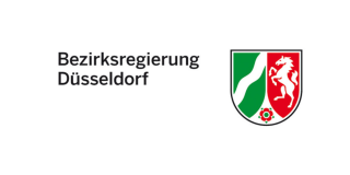 Logo der Bezirksregierung Düsseldorf. Links der Schriftzug, rechts das Landeswappen