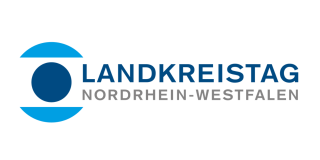 Logo des Landkreistagaes NRW. Links ein unterbrochener blauer Kreis, innen ein dunkler Kreis. Rechts das Logo.